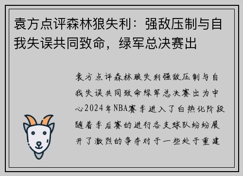 袁方点评森林狼失利：强敌压制与自我失误共同致命，绿军总决赛出