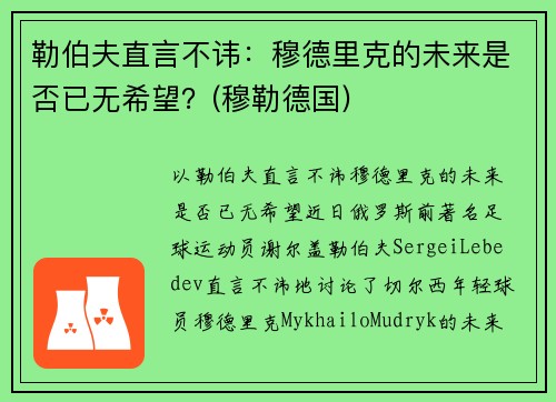 勒伯夫直言不讳：穆德里克的未来是否已无希望？(穆勒德国)
